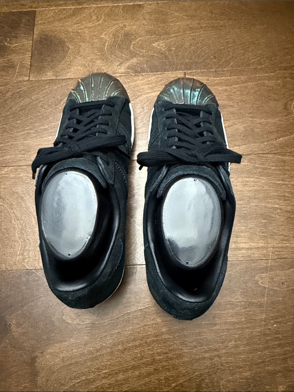 adidas Black Suede Sneakers with Aged Copper-Tone Shell Toe - Picture 4 of 10